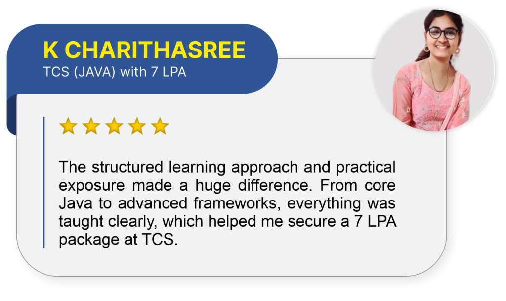 Charithasree java full stack student review about ashok it