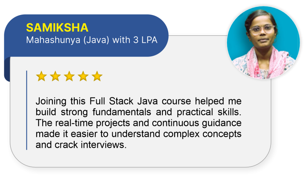 Samiksha java full stack student review about ashok it