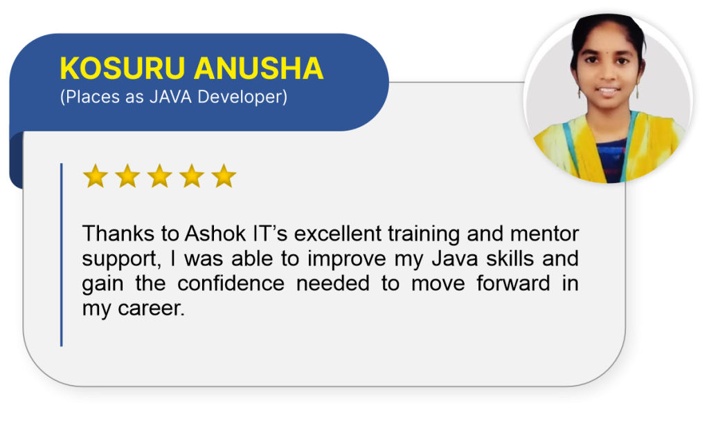 anusha java full stack student review about ashok it