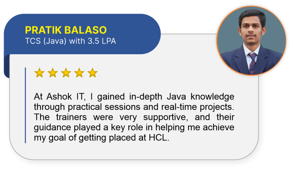 pratik java full stack student review about ashok it